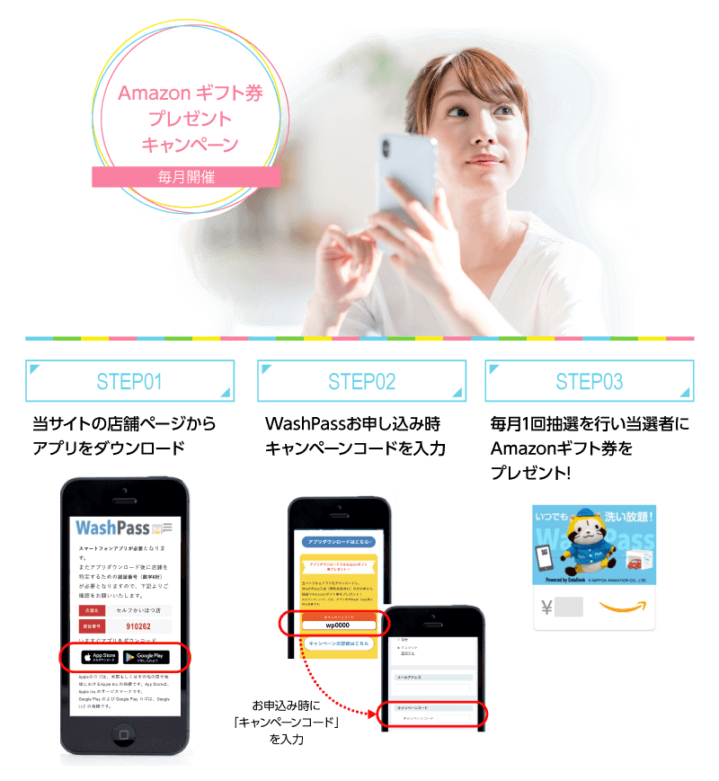 当サイト限定キャンペーン Wash Passにお申し込みされた方の中から抽選でamazonギフト券をプレゼント セルフ洗車機洗い放題サービス Wash Pass ウォッシュパス